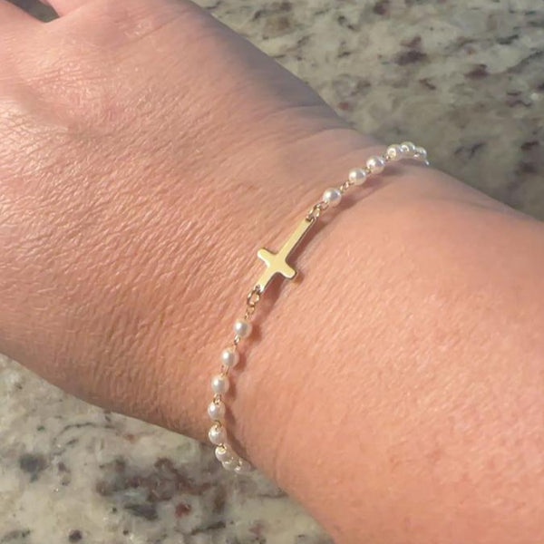 CROSS & PEARLS BRACELET