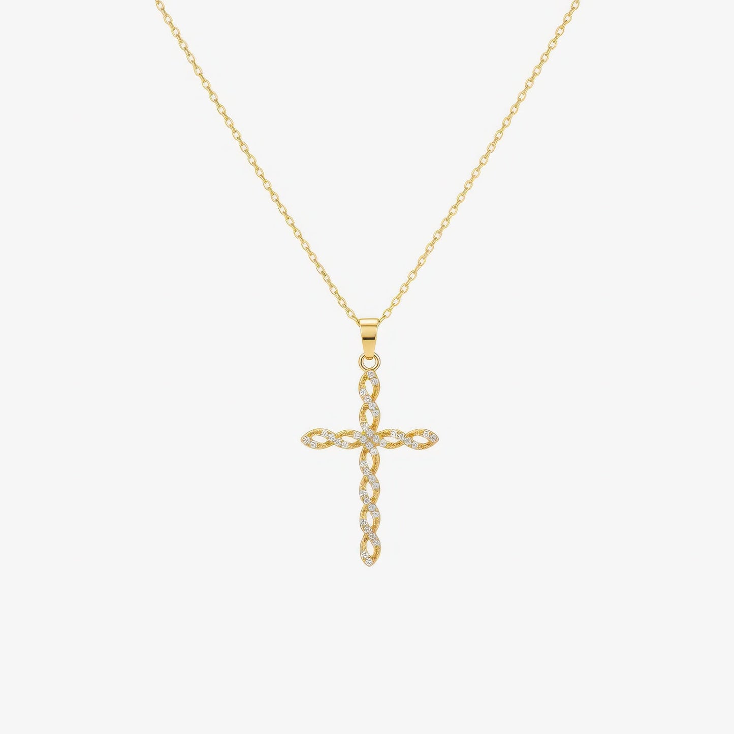 Twisted Cross Necklace – delicate twisted cross Christian necklace in 18k gold and silver by Lainly™