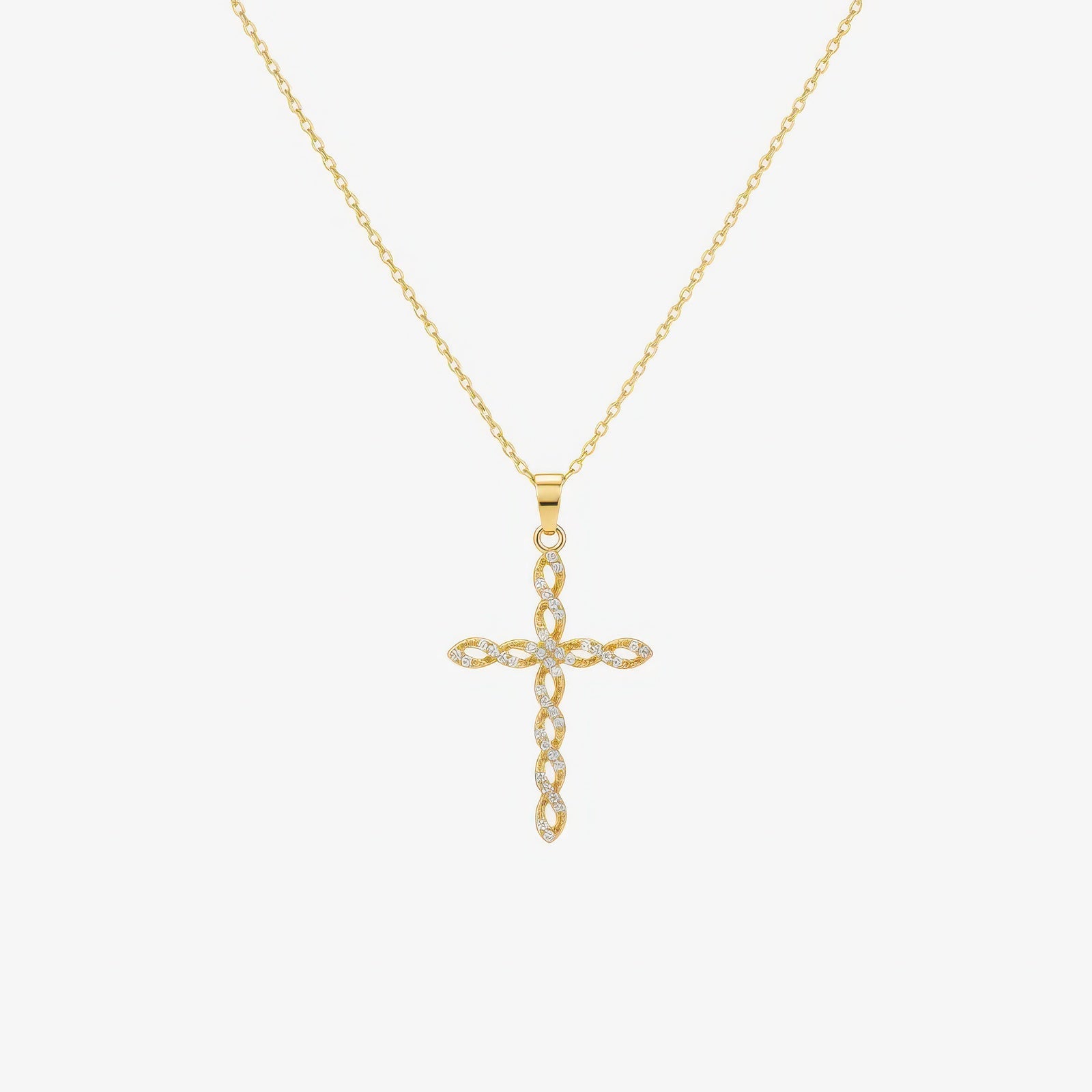 Twisted Cross Necklace – delicate twisted cross Christian necklace in 18k gold and silver by Lainly™