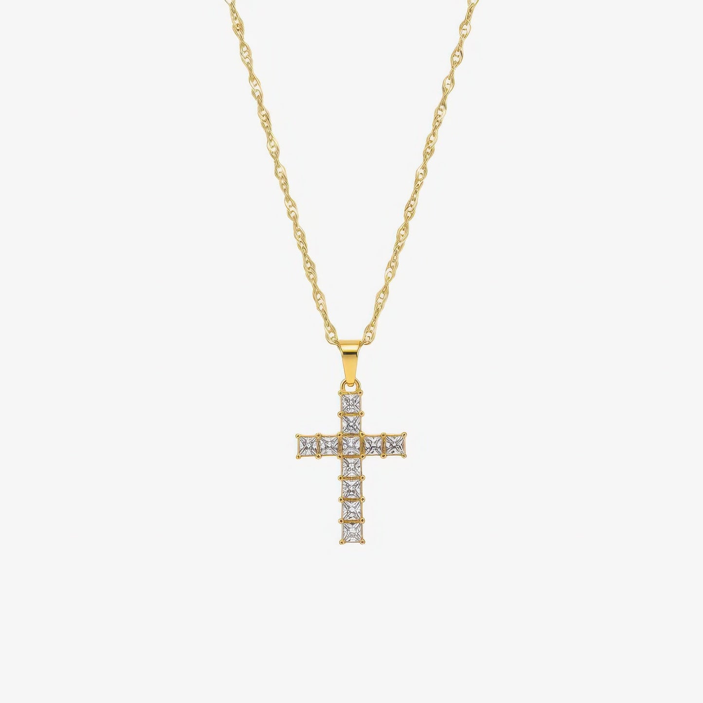Prism Cross Necklace in 18k gold and silver – modern light-catching Christian necklace by Lainly™