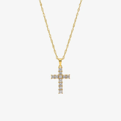 Prism Cross Necklace in 18k gold and silver – modern light-catching Christian necklace by Lainly™