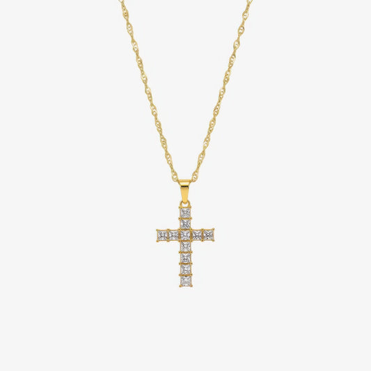 Prism Cross Necklace in 18k gold and silver – modern light-catching Christian necklace by Lainly™