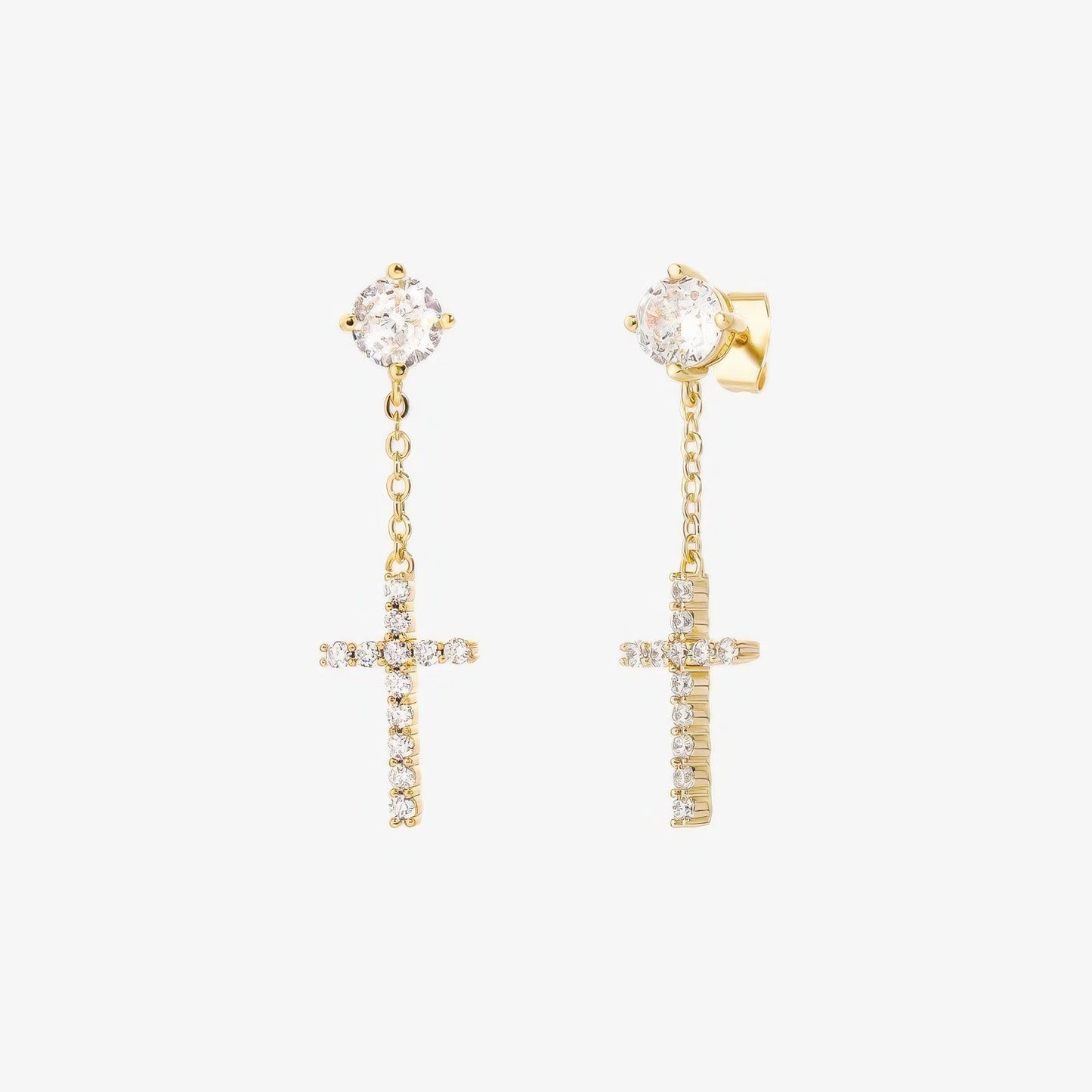 Dangle Cross Earrings in 18k gold and silver – elegant Christian dangle earrings by Lainly™