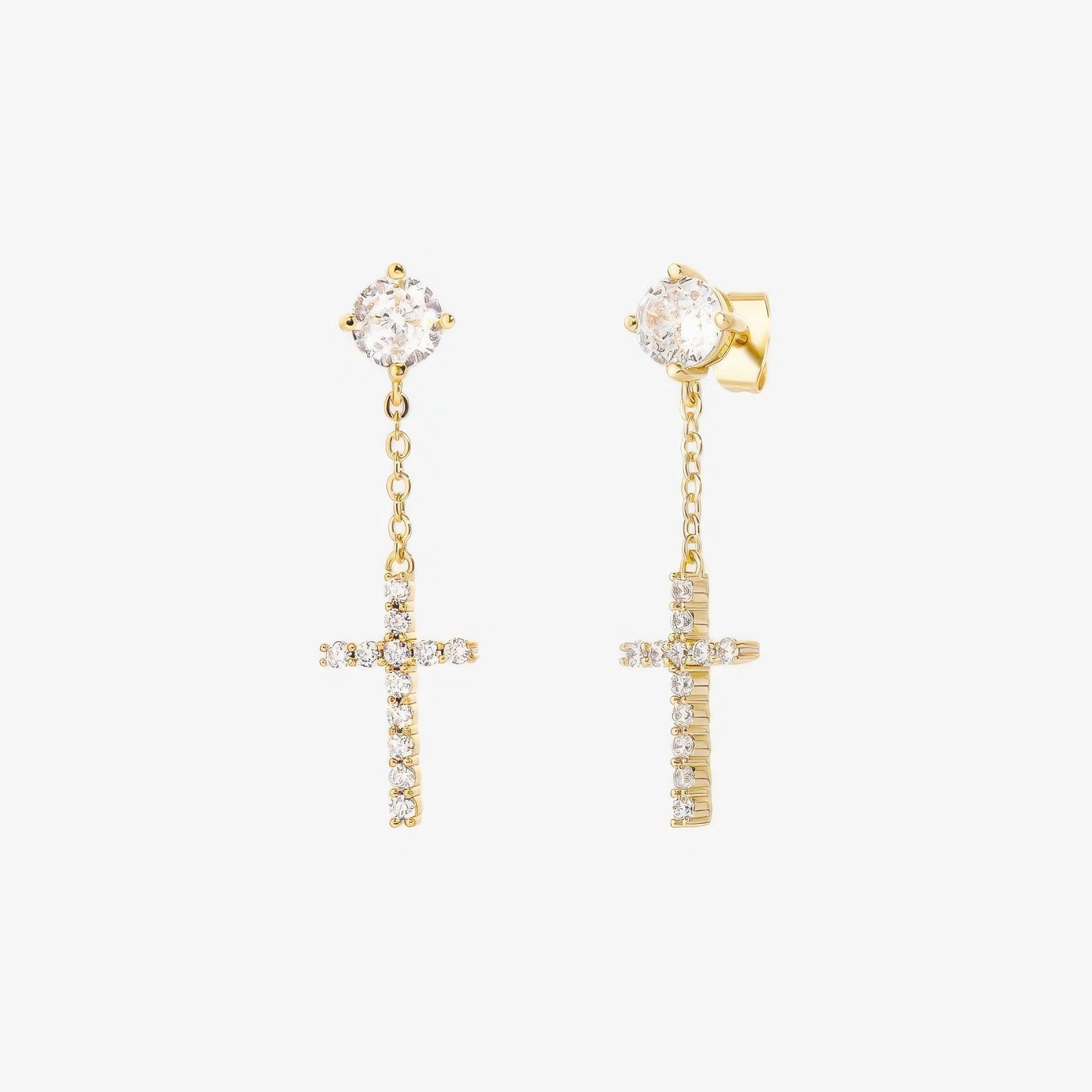 Dangle Cross Earrings in 18k gold and silver – elegant Christian dangle earrings by Lainly™
