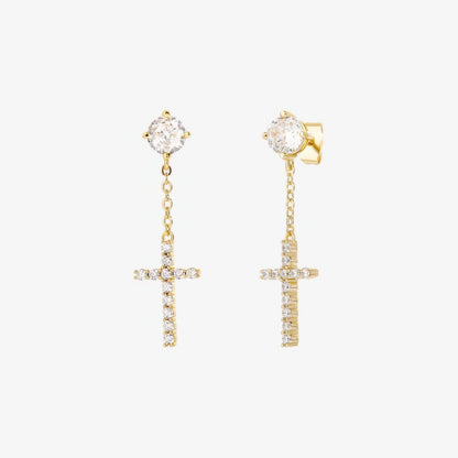 Dangle Cross Earrings in 18k gold and silver – elegant Christian dangle earrings by Lainly™
