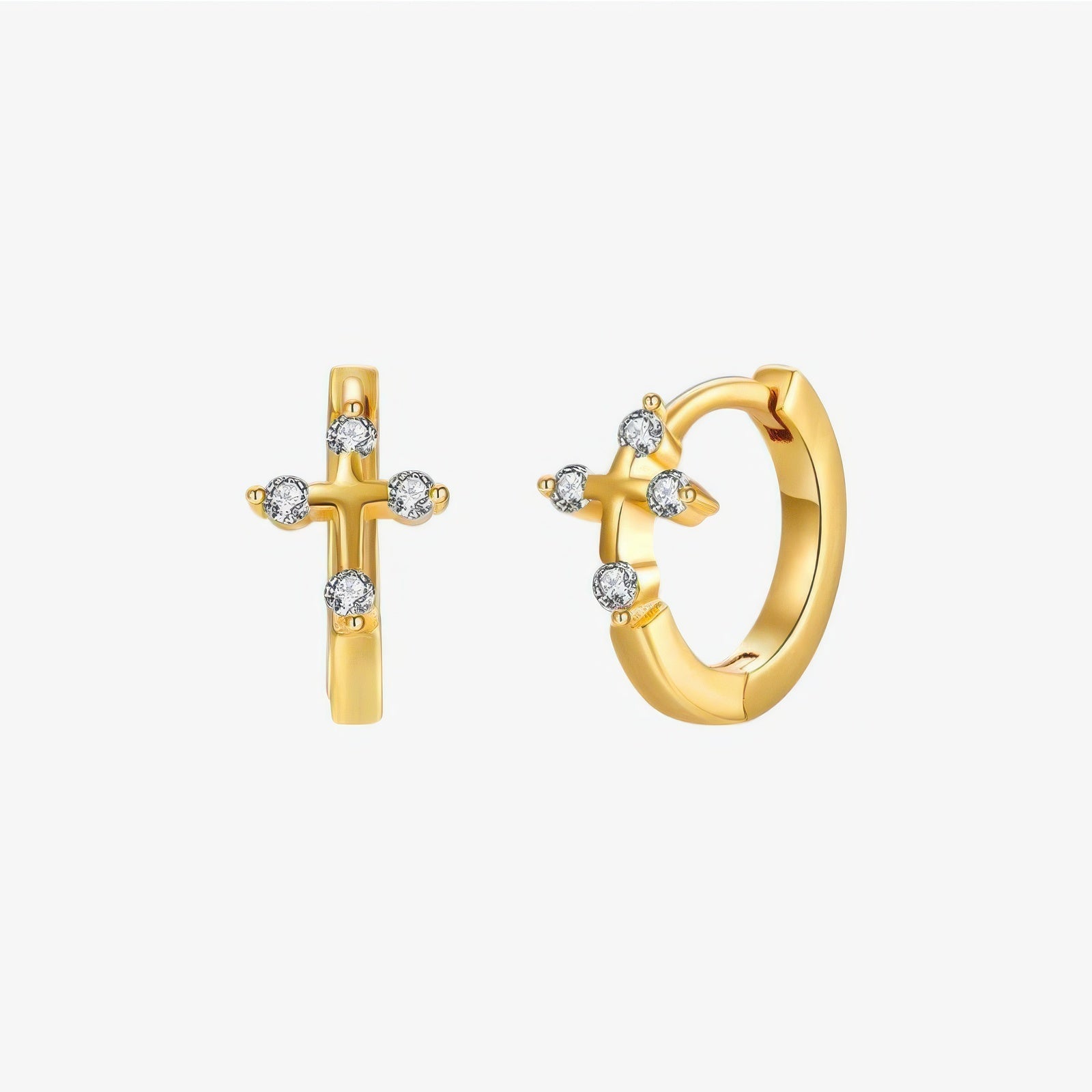 Mini Cross Earrings – crystal cross hoop earrings in 18k gold and silver by Lainly™