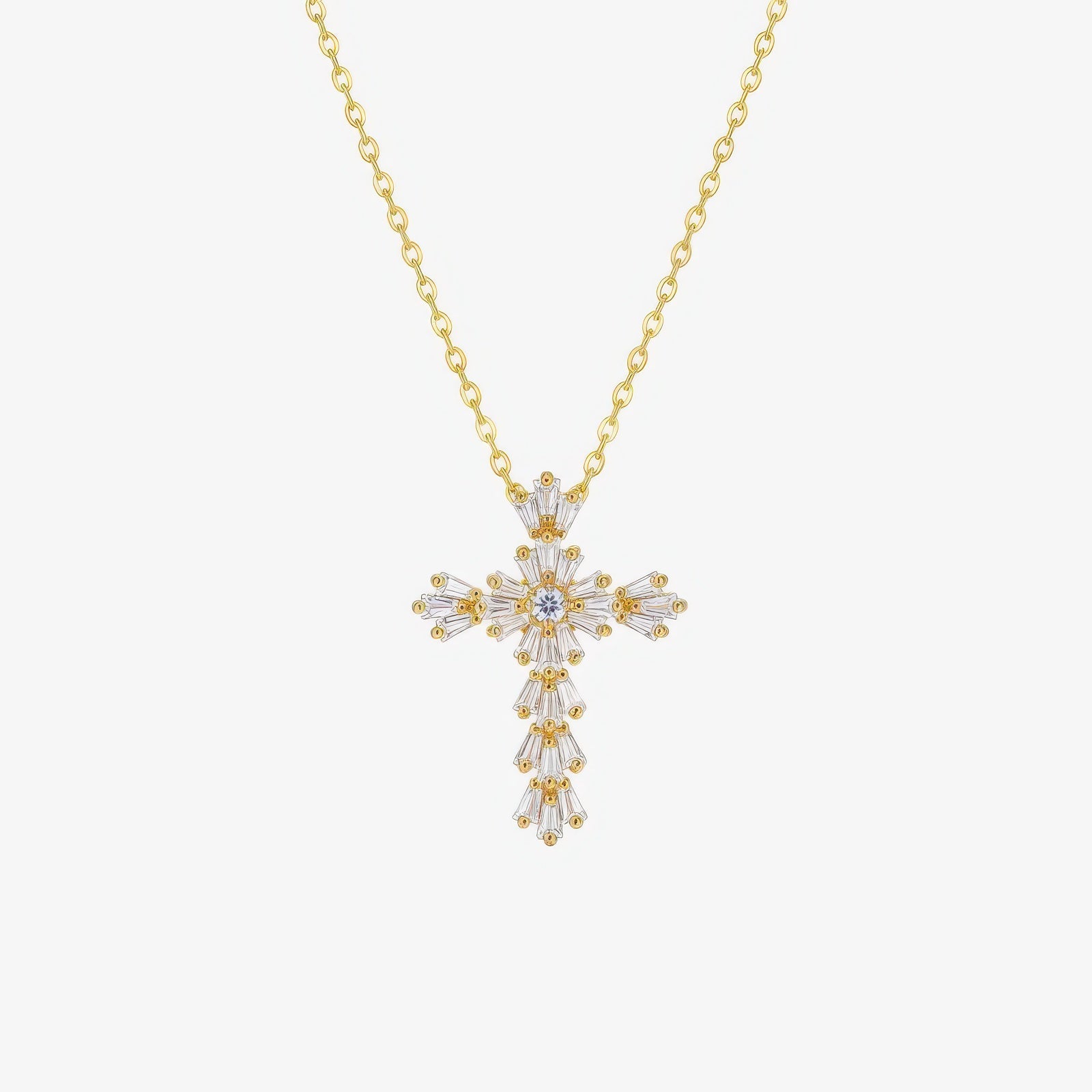 Radiant Cross Necklace in 18k gold and silver – luminous Christian cross necklace by Lainly™