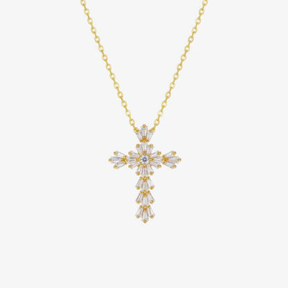 Radiant Cross Necklace in 18k gold and silver – luminous Christian cross necklace by Lainly™