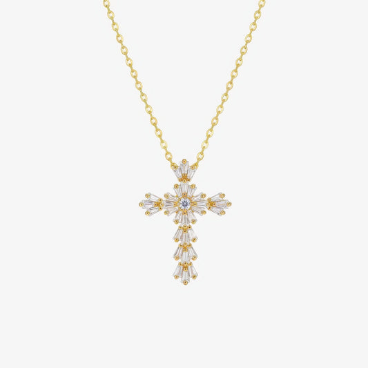 Radiant Cross Necklace in 18k gold and silver – luminous Christian cross necklace by Lainly™