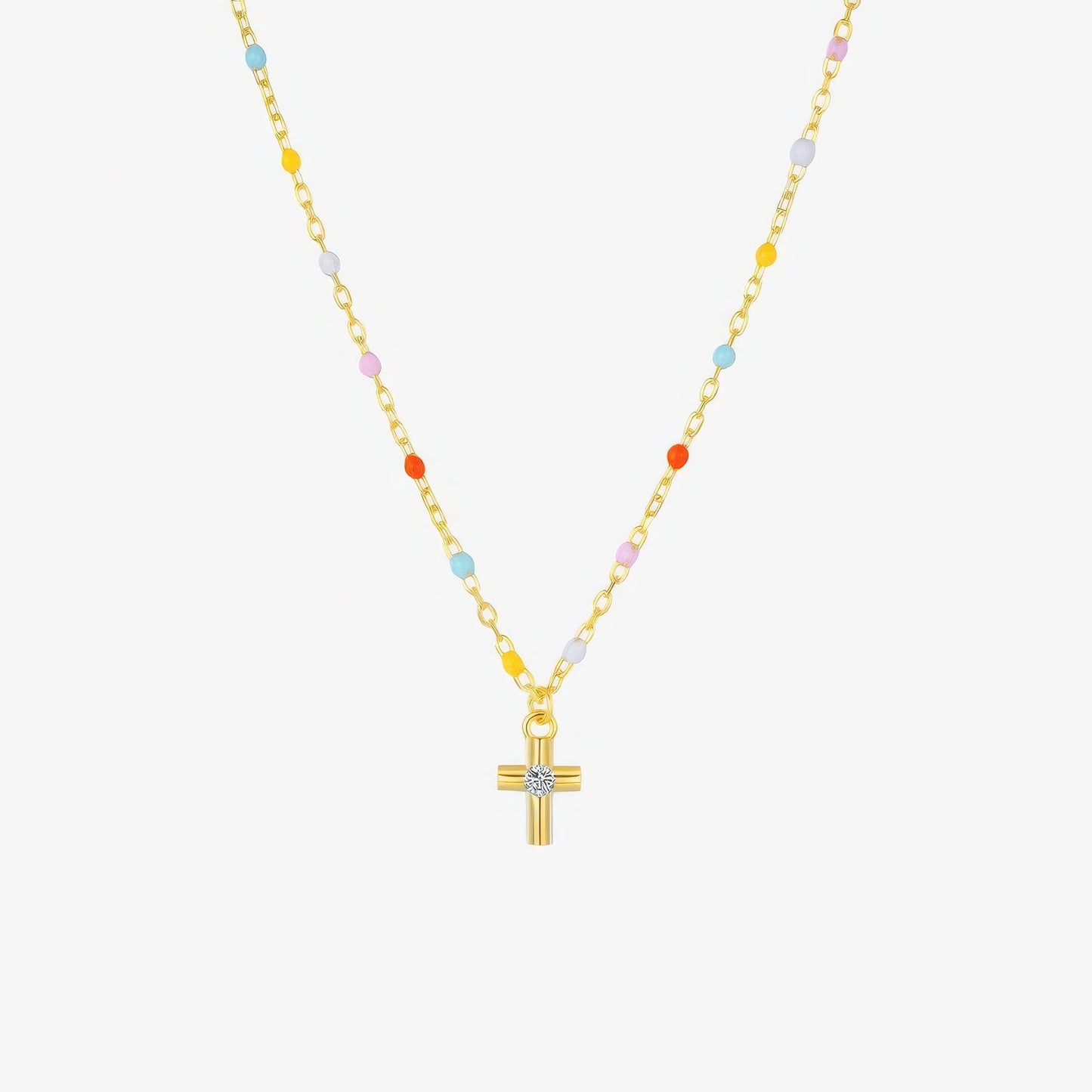 Rainbow Bead Cross Necklace – colorful joyful Christian necklace for women by Lainly™