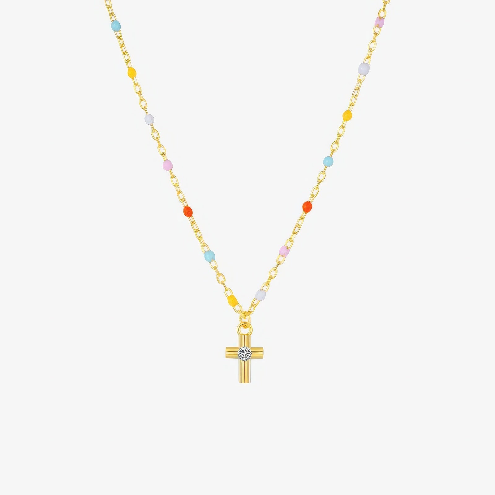 Rainbow Bead Cross Necklace – colorful joyful Christian necklace for women by Lainly™