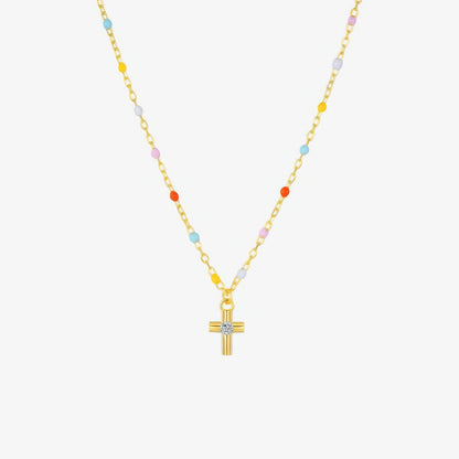 Rainbow Bead Cross Necklace – colorful joyful Christian necklace for women by Lainly™