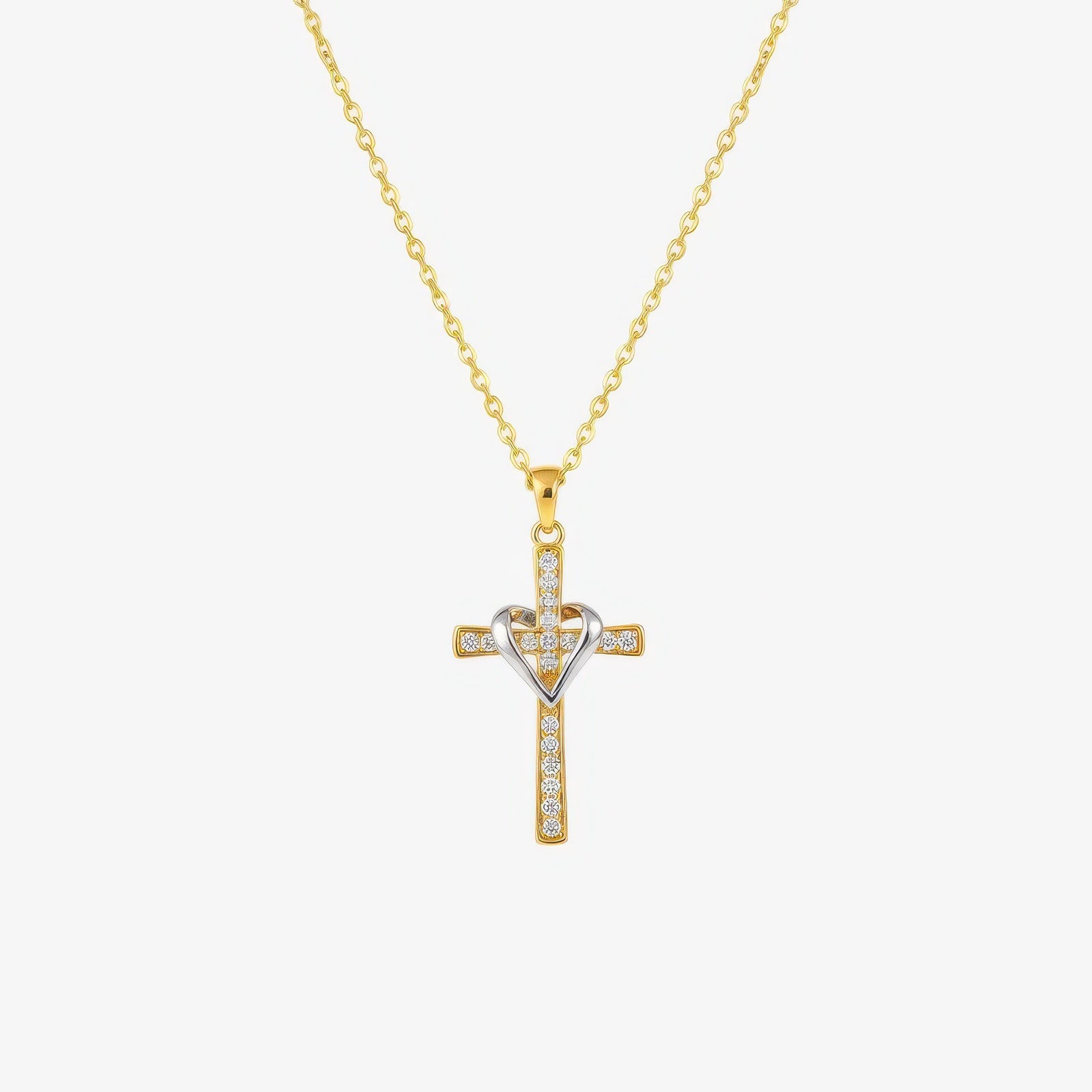 Two Tone Cross Necklace – mixed metal gold and silver Christian cross necklace by Lainly™