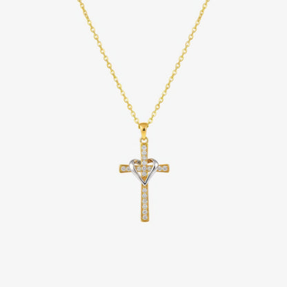 Two Tone Cross Necklace – mixed metal gold and silver Christian cross necklace by Lainly™