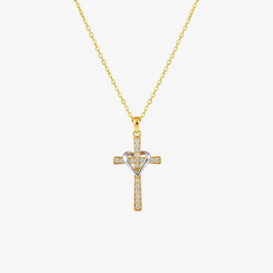 Two Tone Cross Necklace – mixed metal gold and silver Christian cross necklace by Lainly™