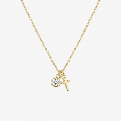 Birthstone Cross Necklace in 18k gold and silver – personalized Christian birthstone necklace by Lainly™