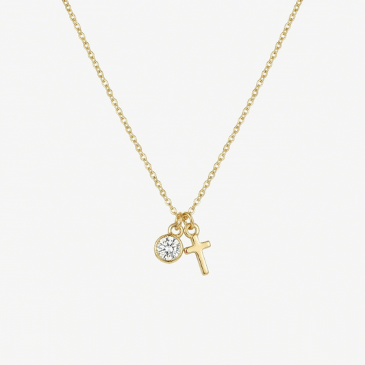 Birthstone Cross Necklace in 18k gold and silver – personalized Christian birthstone necklace by Lainly™