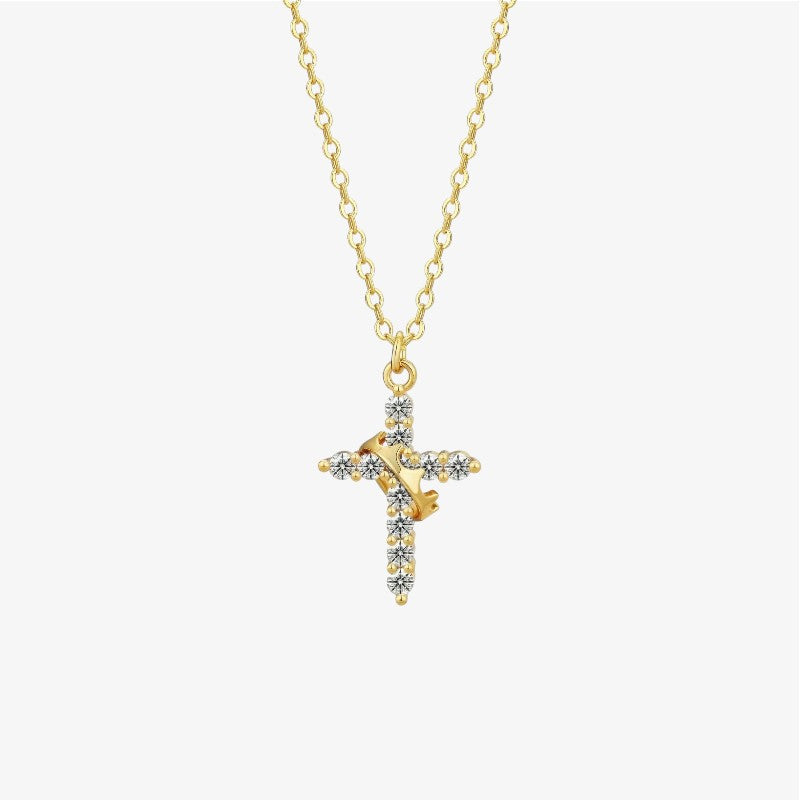 Crown Cross Necklace in 18k gold and silver – meaningful Christian cross and crown necklace by Lainly™