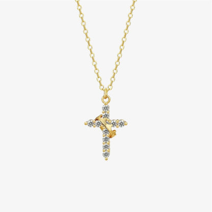 Crown Cross Necklace in 18k gold and silver – meaningful Christian cross and crown necklace by Lainly™
