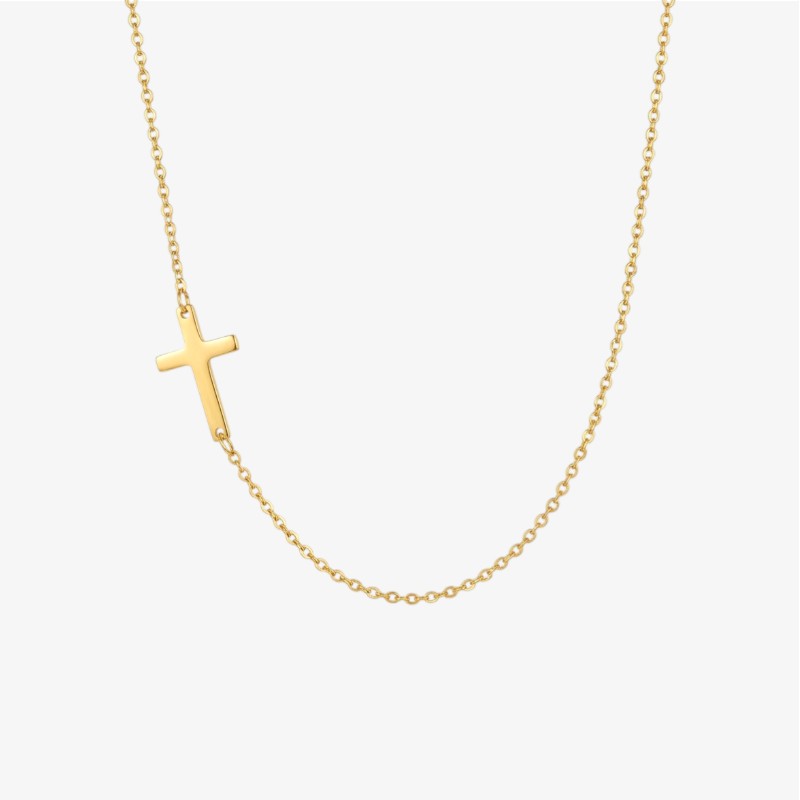 Inline Cross Necklace – modern sideways cross Christian necklace in 18k gold and silver by Lainly™