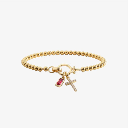 Birthstone Cross Bracelet in 18k gold and silver – personalized Christian birthstone bracelet by Lainly™