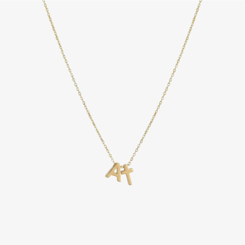 Initial Cross Necklace in 18k gold and silver – personalized initial Christian necklace by Lainly™