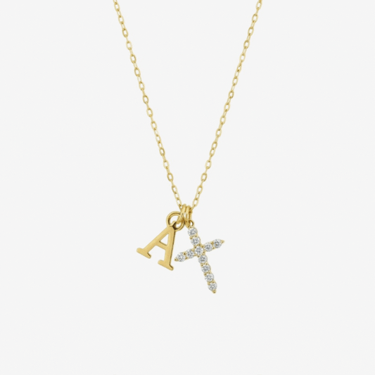 Initial Crystal Cross Necklace – personalized crystal cross necklace in 18k gold and silver by Lainly™