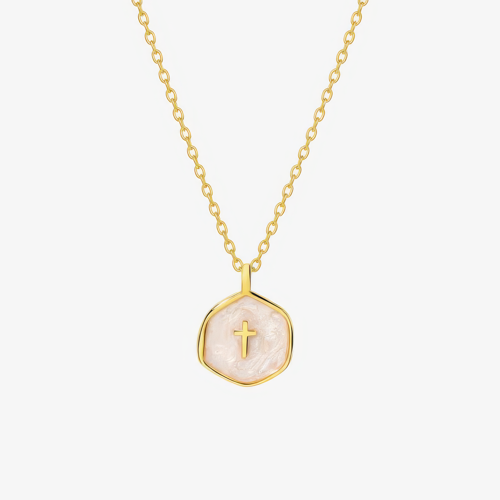 Mini Pearl Cross Necklace in white, pink and blue – delicate pearl Christian necklace by Lainly™