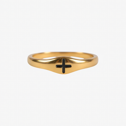 Dainty Cross Ring in 18k gold and silver – delicate stackable Christian cross ring by Lainly™