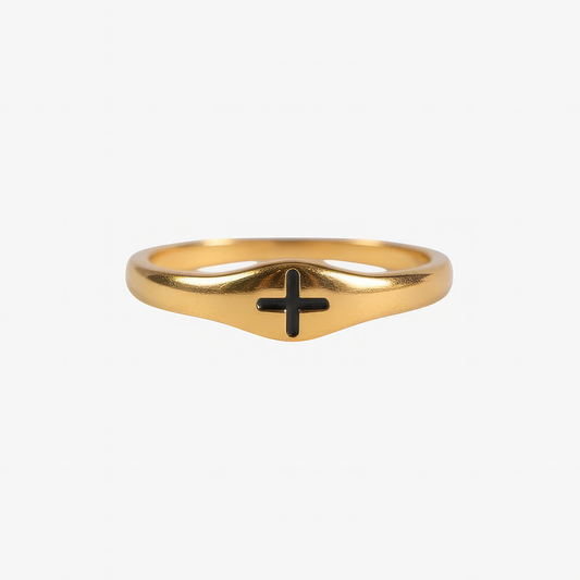 Dainty Cross Ring in 18k gold and silver – delicate stackable Christian cross ring by Lainly™