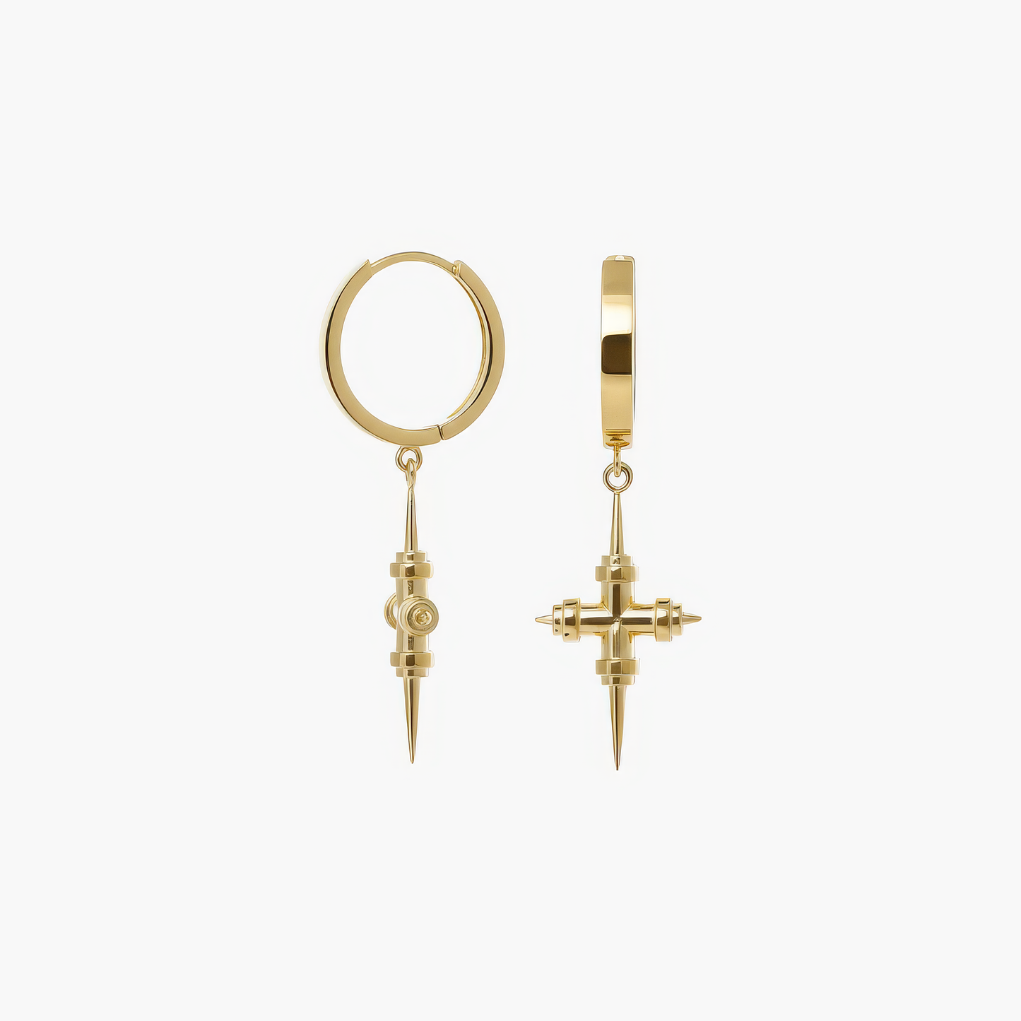 Sanctum Earrings – bold cross statement hoop earrings in 18k gold and silver by Lainly™