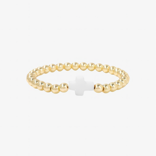 Gold Cross Bracelet – 18k gold bead cross charm Christian bracelet for women by Lainly™