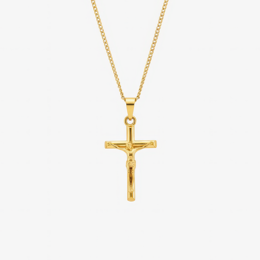 Crucifix Necklace in 18k gold and silver – traditional Catholic crucifix necklace by Lainly™