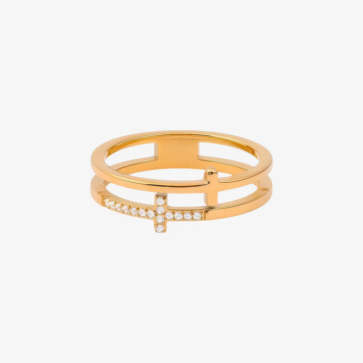 Double Cross Ring in 18k gold and silver – layered Christian cross ring for women by Lainly™