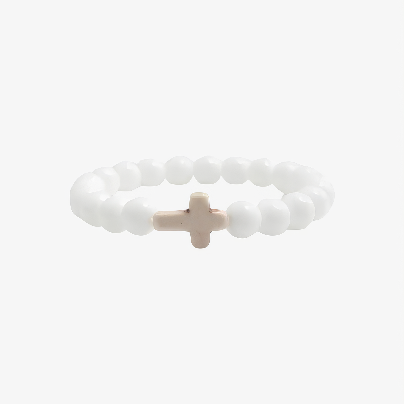 White Cross Bracelet – minimal white bead cross charm Christian bracelet by Lainly™
