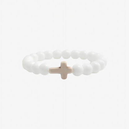 White Cross Bracelet – minimal white bead cross charm Christian bracelet by Lainly™