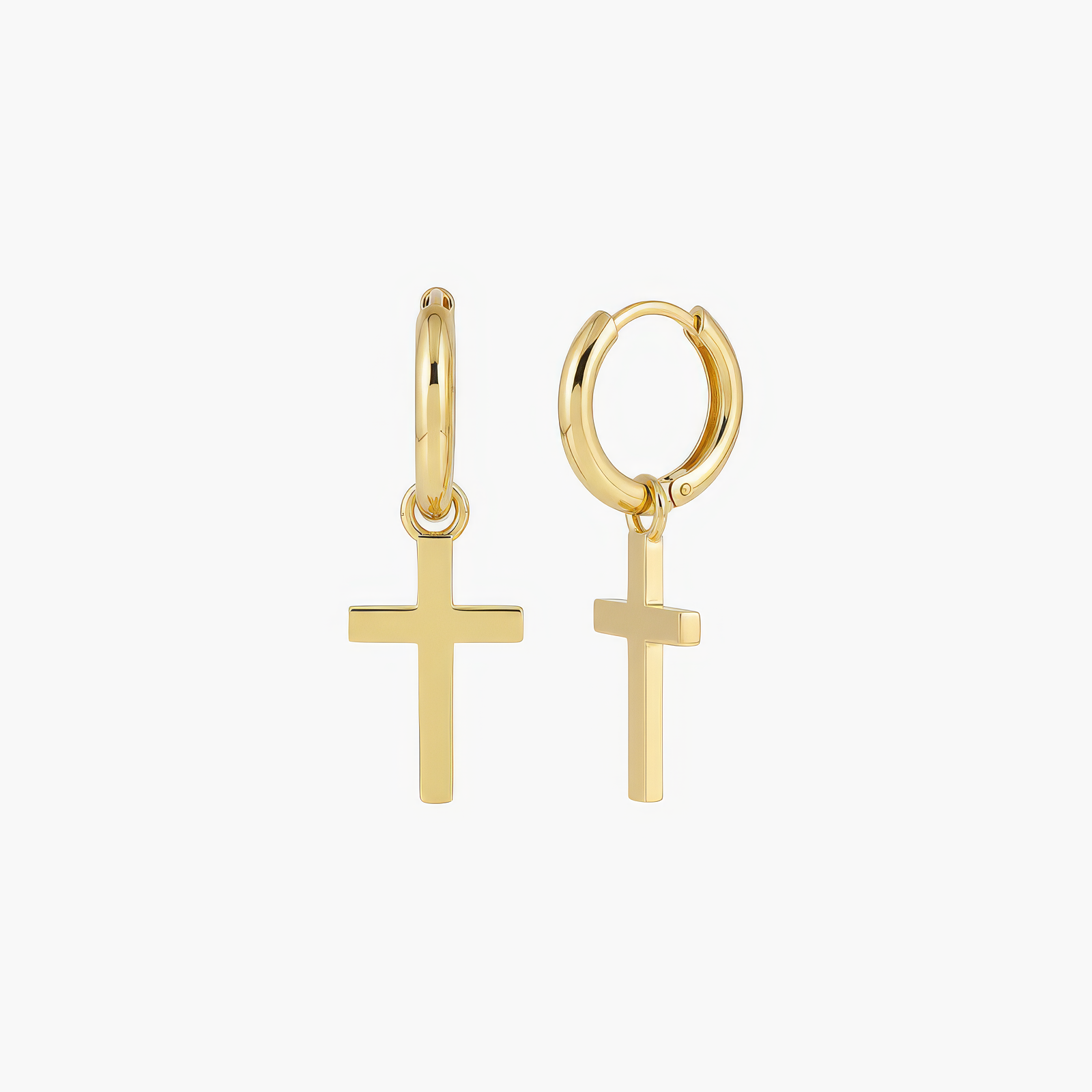 Classic Cross Earrings – Christian cross hoop earrings in 18k gold and silver by Lainly™