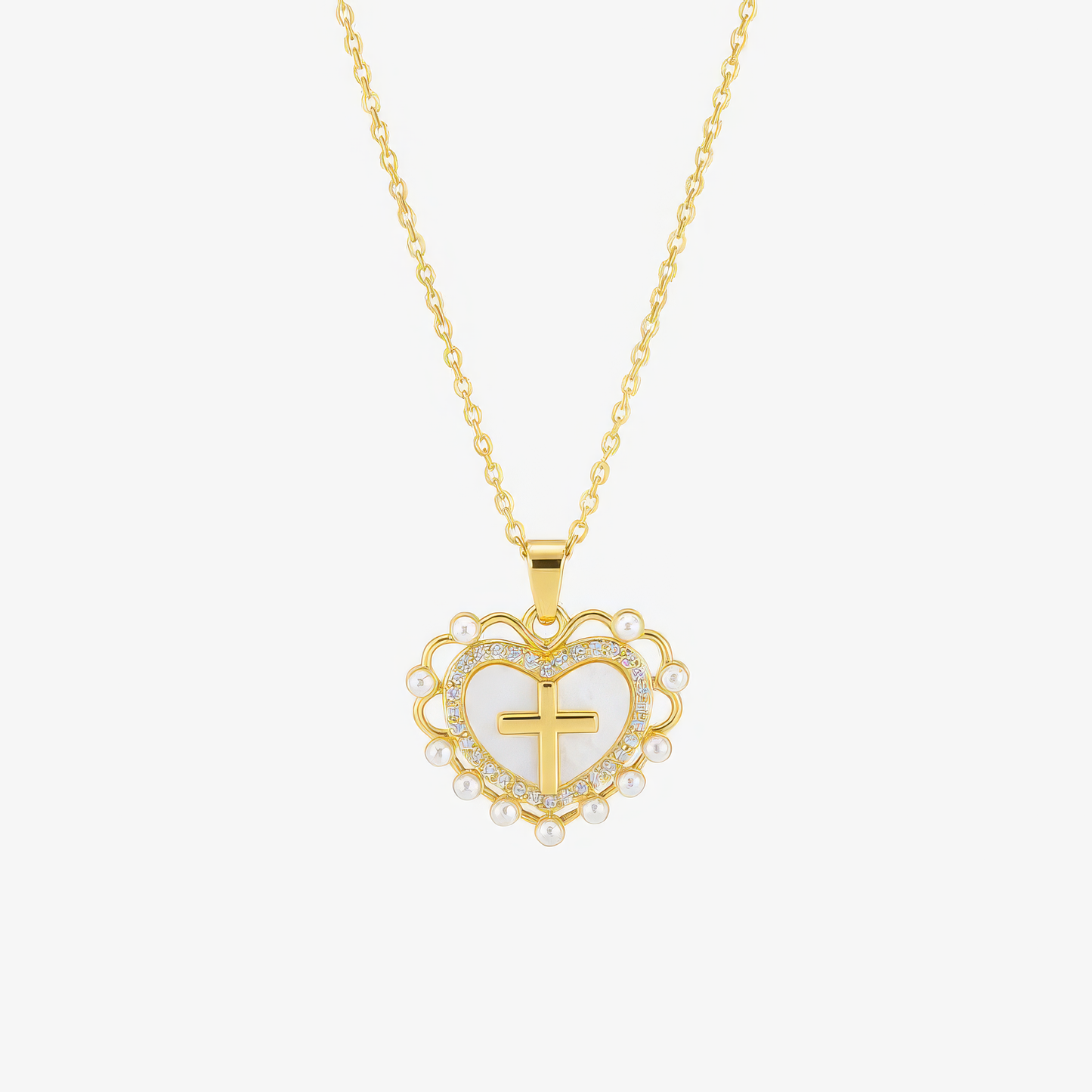 Heart Cross Necklace in gold – Christian heart and cross necklace for women by Lainly™