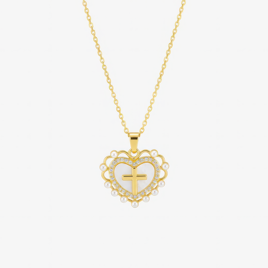 Heart Cross Necklace in gold – Christian heart and cross necklace for women by Lainly™