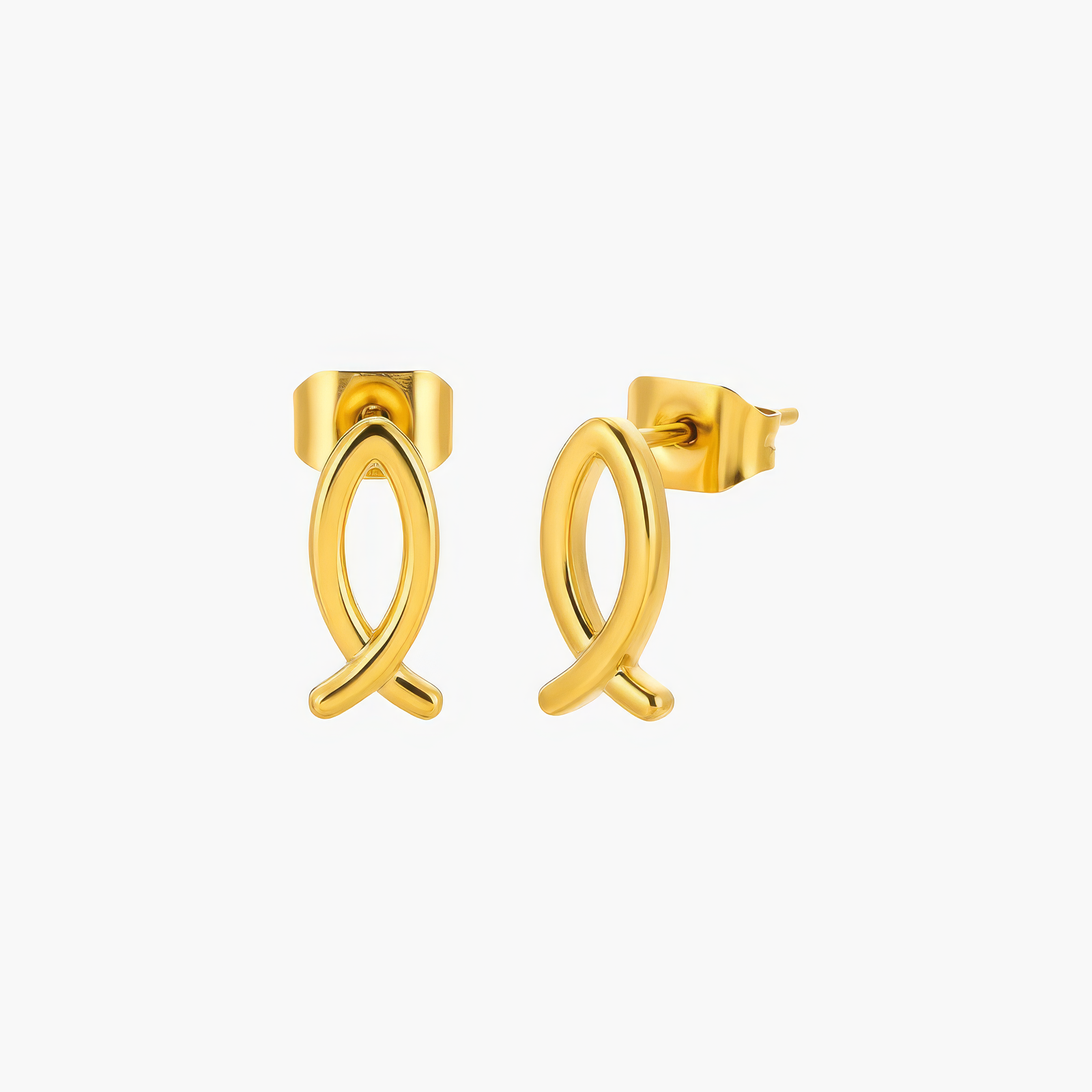 Ichthys Studs – fish symbol Christian stud earrings in 18k gold and silver by Lainly™