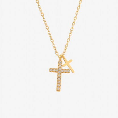 Twin Cross Necklace – symbolic double cross Christian necklace in 18k gold and silver by Lainly™