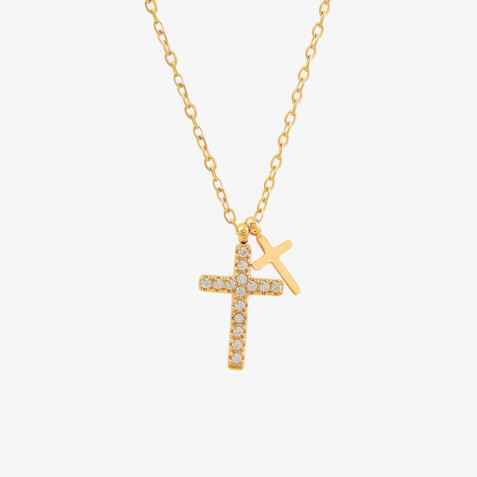 Twin Cross Necklace – symbolic double cross Christian necklace in 18k gold and silver by Lainly™