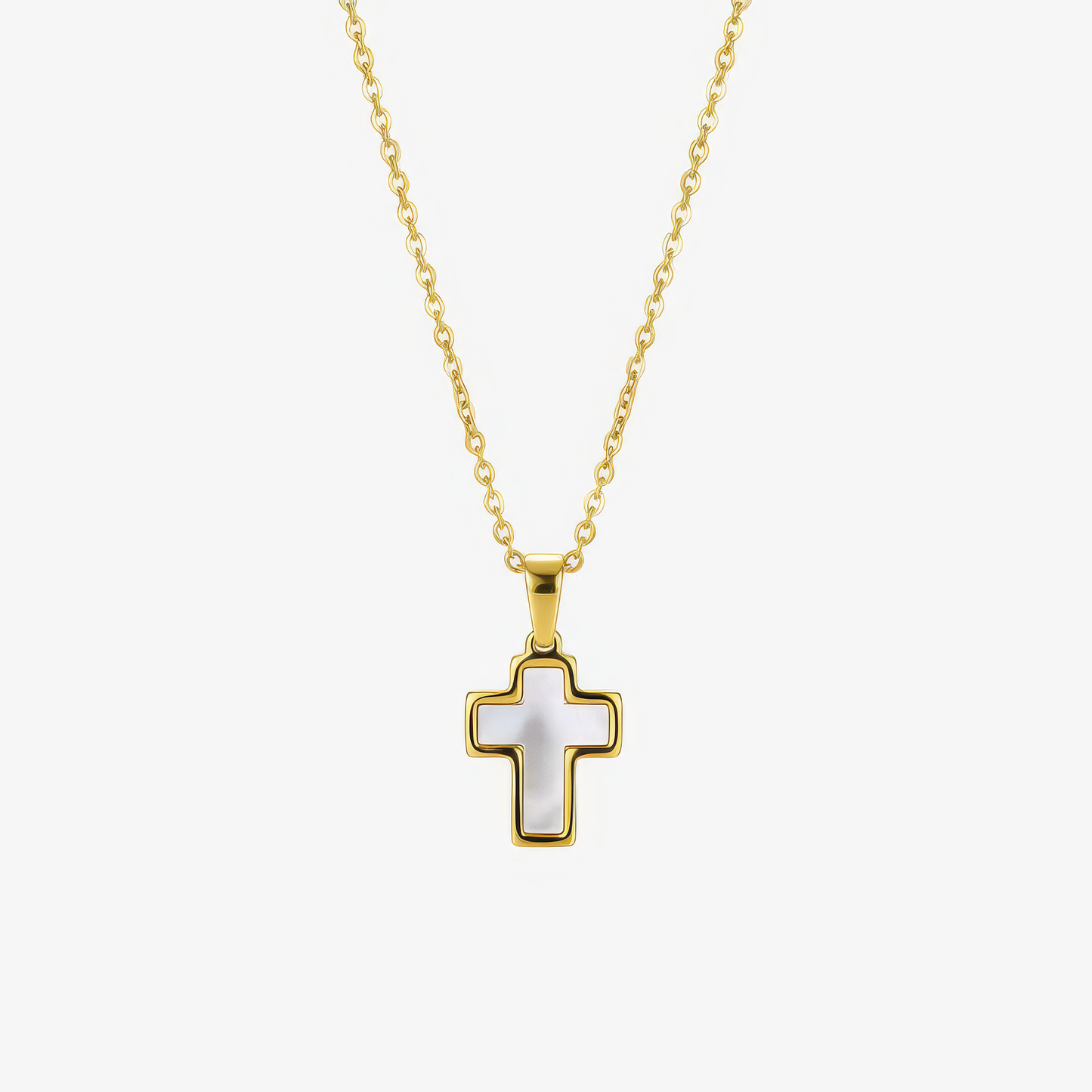 Shell Cross Necklace – coastal pearl Christian cross necklace in 18k gold and silver by Lainly™