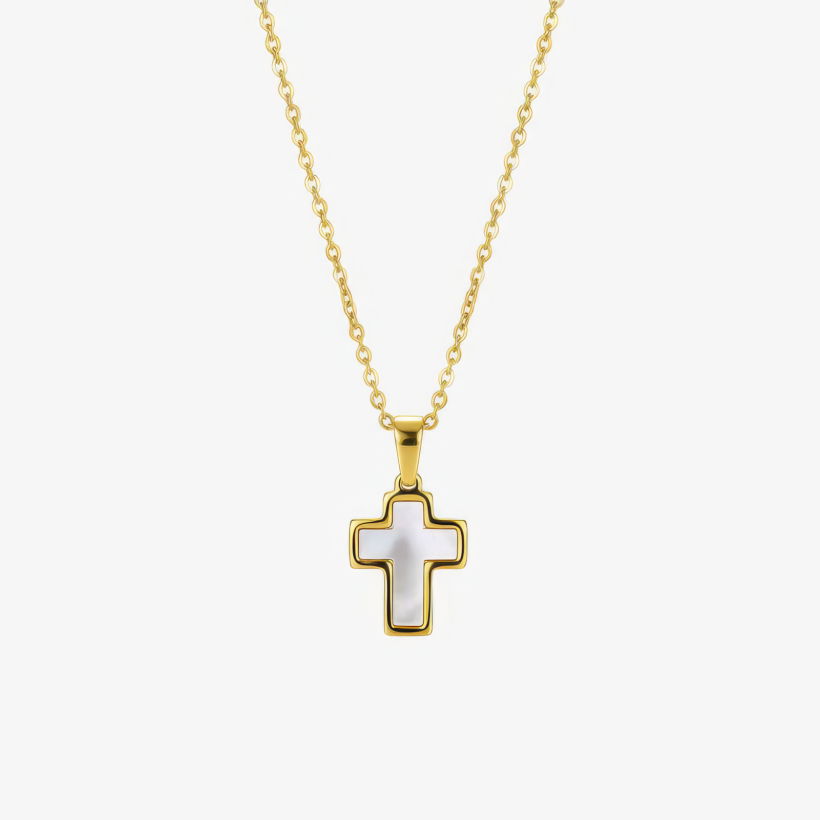Shell Cross Necklace – coastal pearl Christian cross necklace in 18k gold and silver by Lainly™