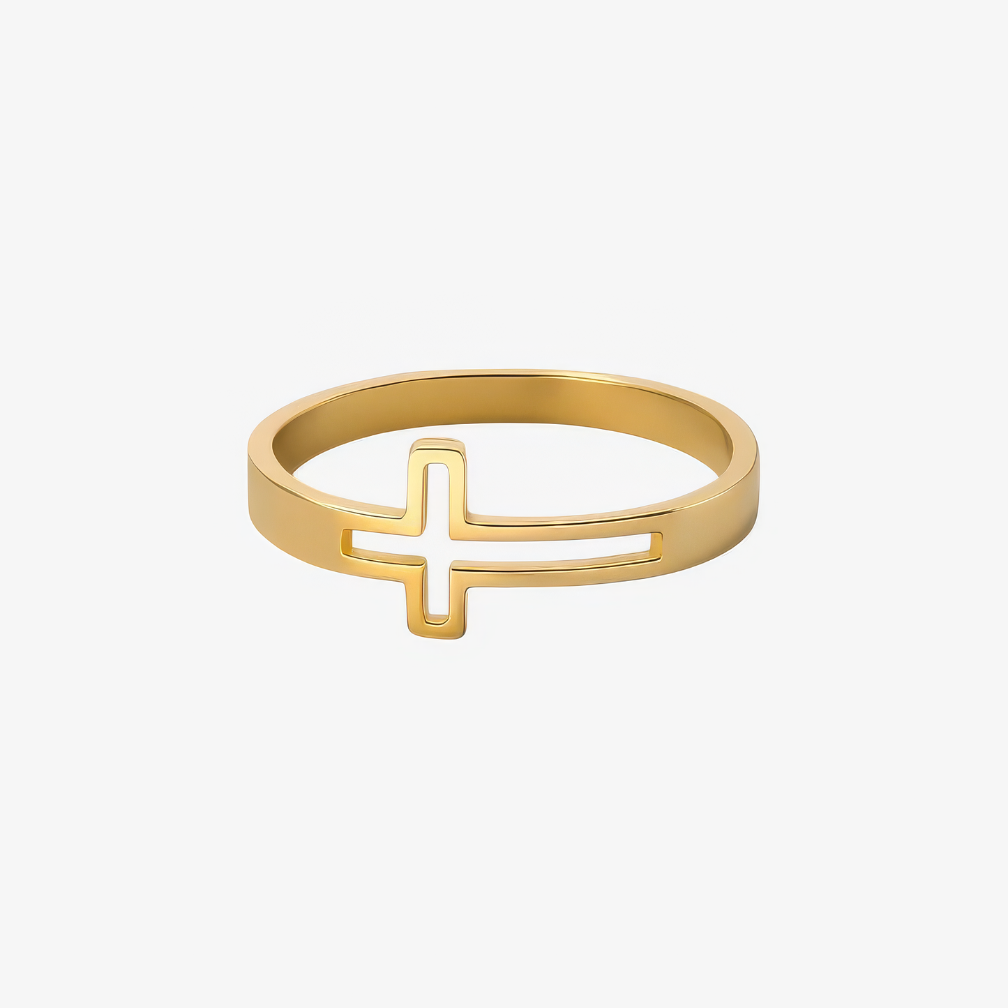 Hollow Cross Ring in 18k gold and silver – open cutout minimalist Christian ring by Lainly™