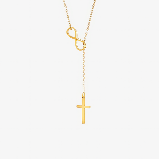 Infinity Necklace – cross and infinity Christian necklace in 18k gold and silver by Lainly™