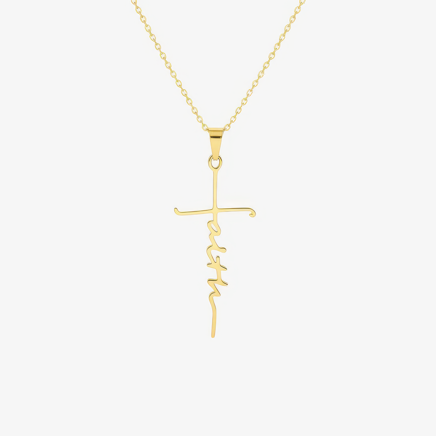 Faith Necklace in 18k gold and silver – cross and faith script Christian necklace by Lainly™