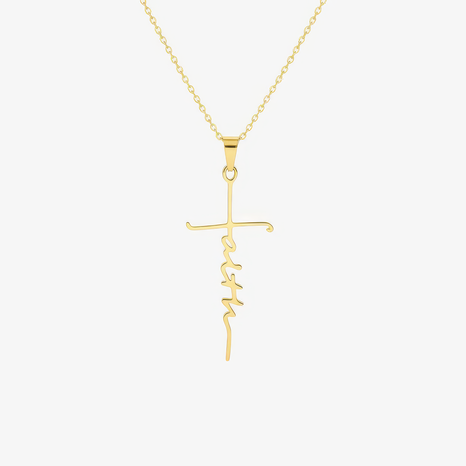 Faith Necklace in 18k gold and silver – cross and faith script Christian necklace by Lainly™