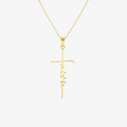 Faith Necklace in 18k gold and silver – cross and faith script Christian necklace by Lainly™