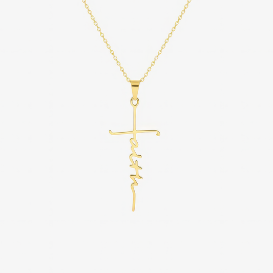 Faith Necklace in 18k gold and silver – cross and faith script Christian necklace by Lainly™